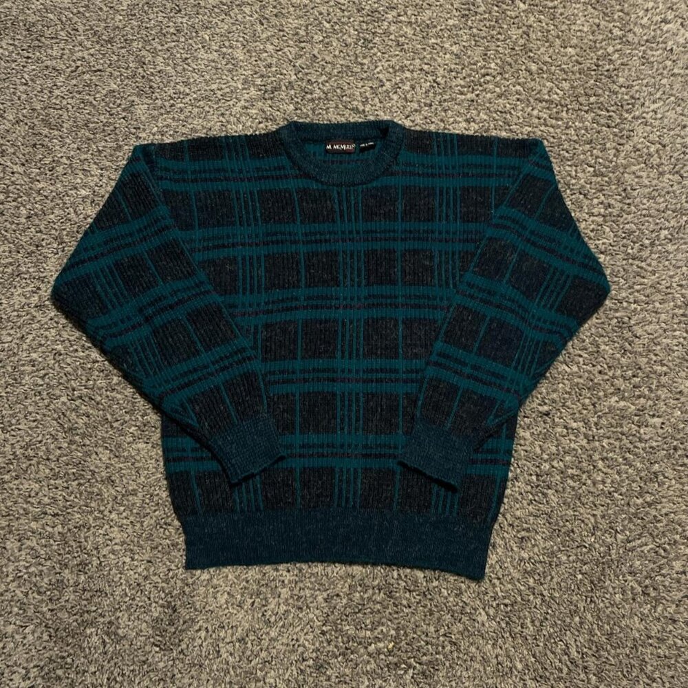 Vintage Teal Striped Acryclic Wool Knit Sweater